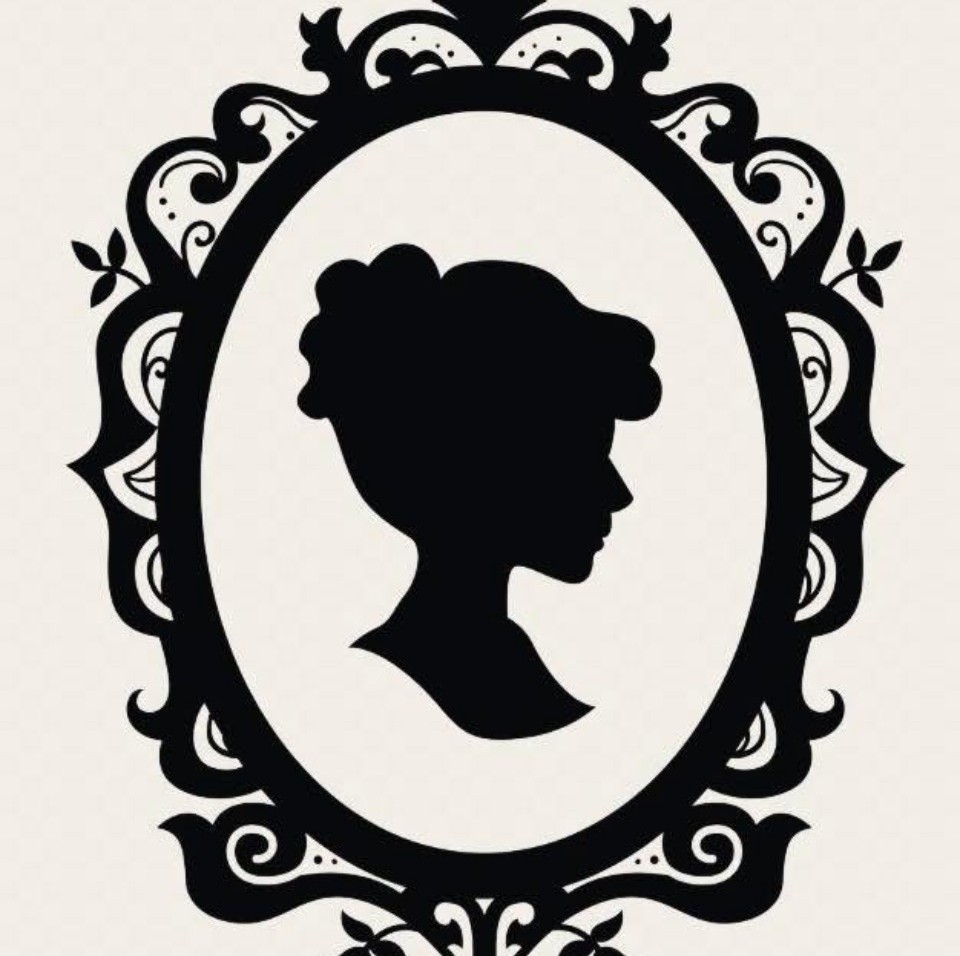 Ornate cameo silhouette of a woman